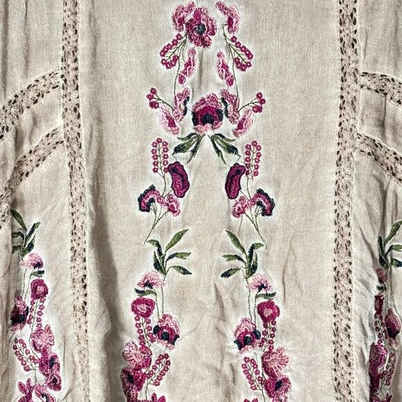 POL Boho Embroidered Floral Blouse Pink Mauve Peasant Top Size Medium - Picture 4 of 6